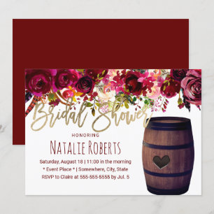 Marsala Rot Florales Weinfaß Brautparty Einladung