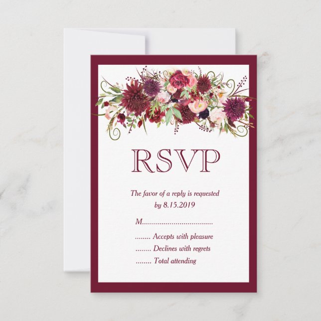 Marsala Rouge Bourgogne Floral Boho Wedding Carte  (Devant)