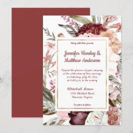 Marsala Sandy Peach Dusty Rose Floral Wedding Einladung