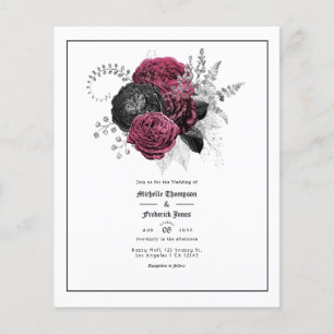 Marsala, Schwarz und Silber Florale Gothic Hochzei Flyer