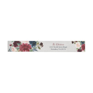 Marsala u. Marine-BlumenShabby Chic personalisiert Rundum-Adressaufkleber
