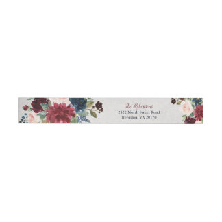 Marsala u. Marine-BlumenShabby Chic personalisiert Rundum-Adressaufkleber