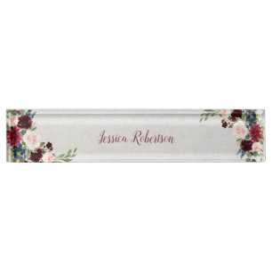 Marsala u. Marine-BlumenShabby Namensplakette