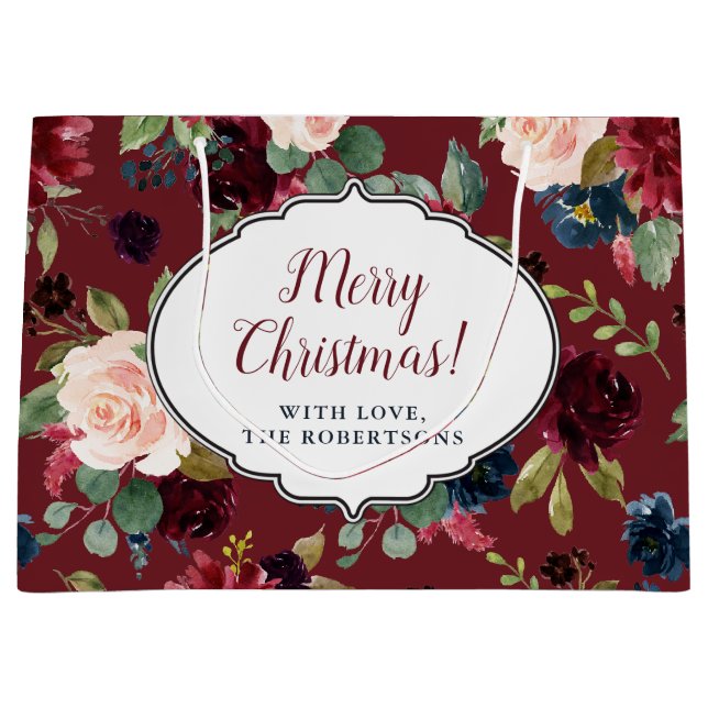 Marsala u. Marine-frohe mit Blumenweihnachten Große Geschenktüte (Vorderseite)