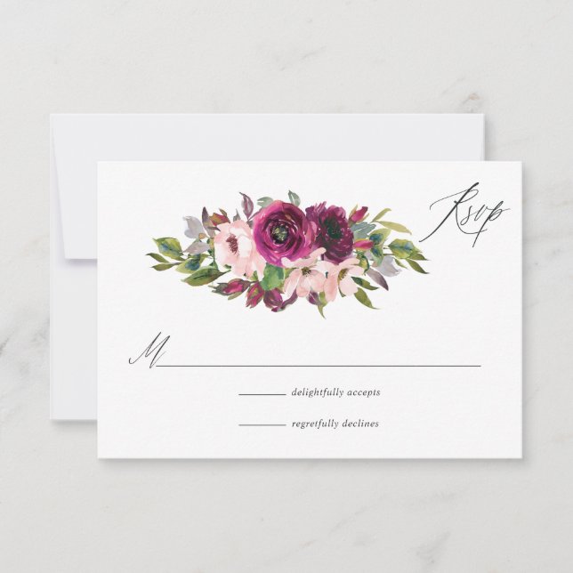 Marsala und Blush Bloral Wedding RSVP Karte (Vorderseite)