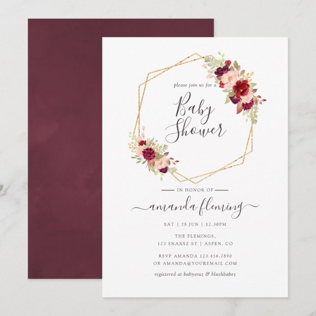 Marsala und Blush Boho Geometric Baby Shower Einladung (Vorne/Hinten)