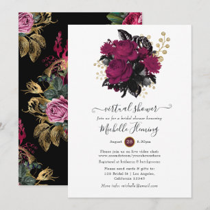 Marsala und Gold Floral Virtual Dusche Einladung