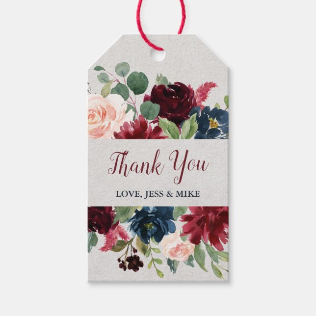 Marsala und Navy Floral Personalisiert Vielen Dank Geschenkanhänger (Vorderseite)