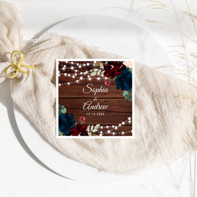 Marsala und Navy Rustic Wood Wedding Napkins Serviette (Von Creator hochgeladen)
