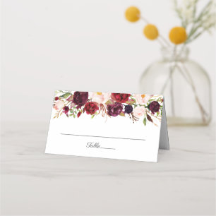 Marsala und Pink Floral Hochzeitsgefaltete Platzka Platzkarte