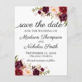 Marsala und Pink Floral Save the Date Postkarten