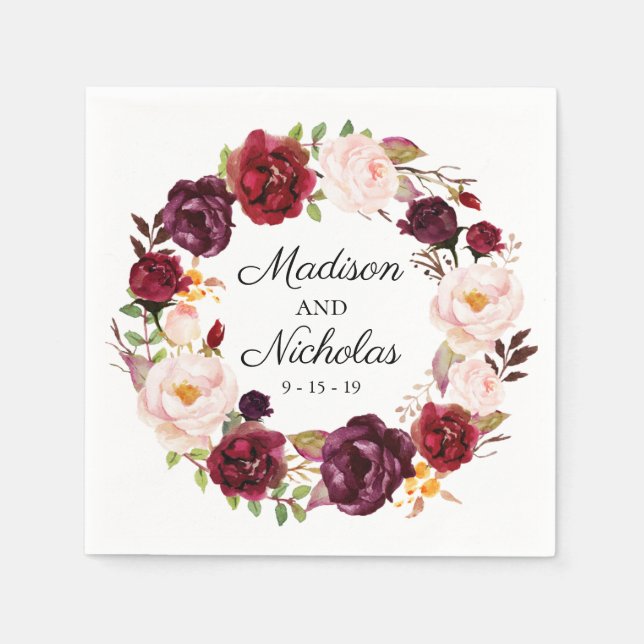 Marsala und Pink Floral Wedding Napkins Serviette (Vorderseite)