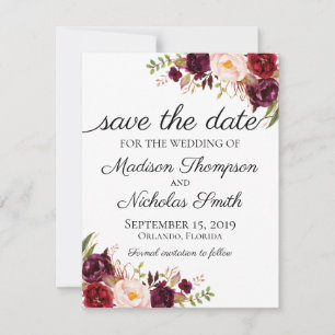 Marsala und Rosa Blumenzehen speichern die Datumsk Save The Date