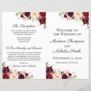 Marsala und rosa florale Hochzeitsprogramme