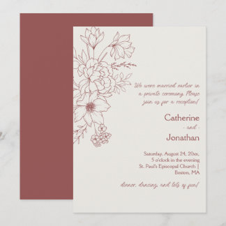 Marsala Vintage Line Drawn Floral Reception Einladung