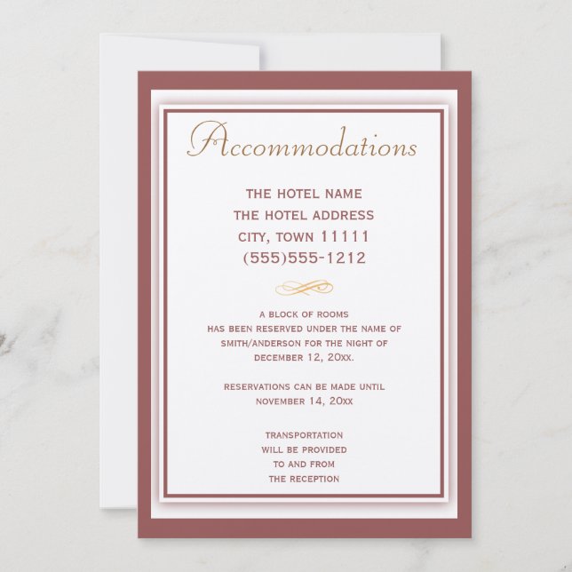 Marsala Wedding Accommodation Card Einladung (Vorderseite)