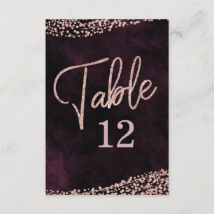 Marsala-Wein & Rose-Gold-Tischnummern-Sitzordnung Einladung