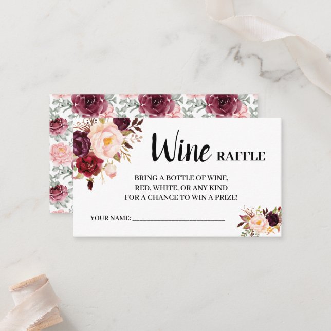 Marsala Wine Raffle Ticket Brautparty Karte (Vorderseite/Rückseite Beispiel)