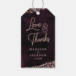 Marsala Wine & Rose Gold Wedding Liebe & Danke Geschenkanhänger