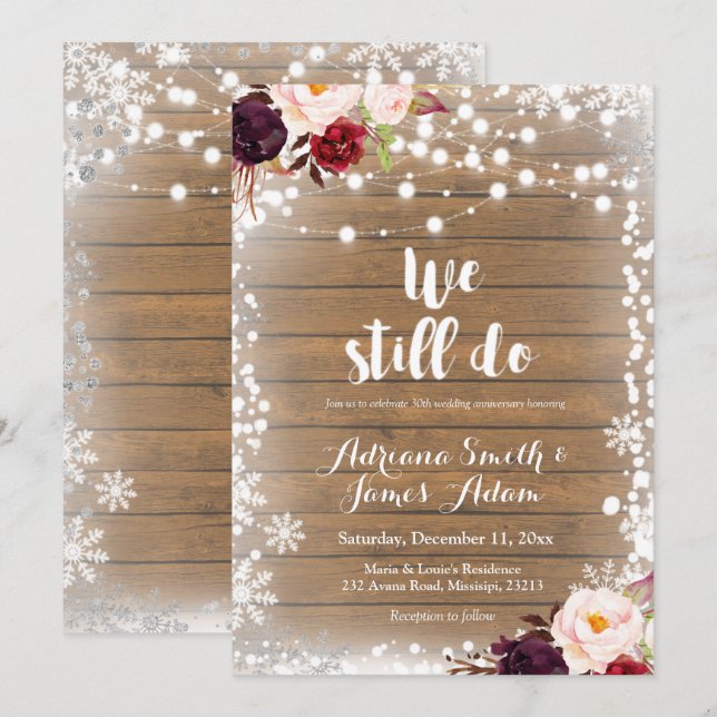 Marsala Winter Snowflakes Hochzeitstag Einladung (Vorne/Hinten)