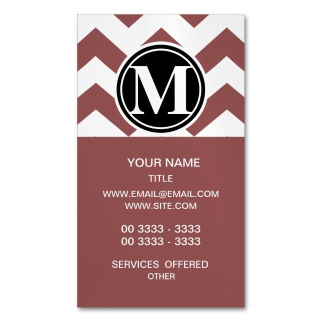 Marsala Zickzack Mit Monogramm Magnetische Visitenkarte (Vorderseite Vertikal)