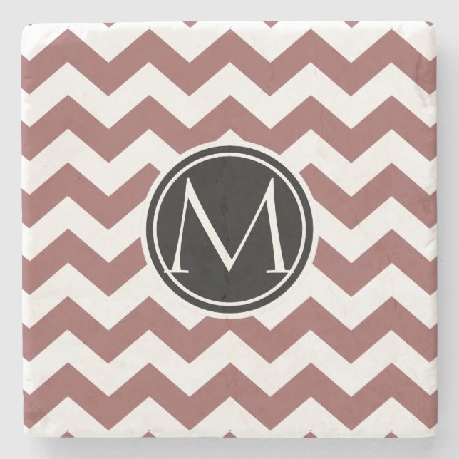 Marsala Zickzack mit Monogramm Steinuntersetzer (Vorderseite)