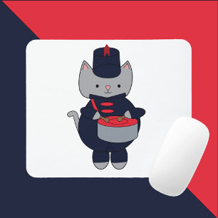 Marschierband-Trommel Graue Katze Marineblau Rot Mousepad