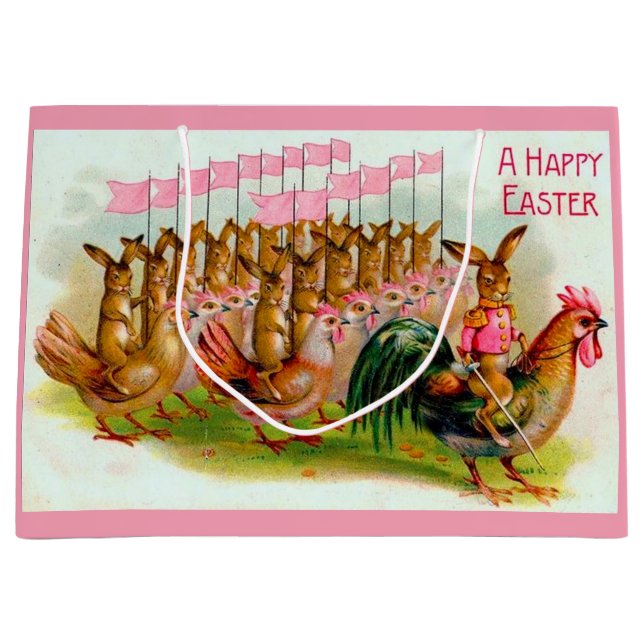marschieren Osterhasen und Hühner Große Geschenktüte (Vorderseite)