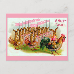 marschieren Osterhasen und Hühner Postkarte