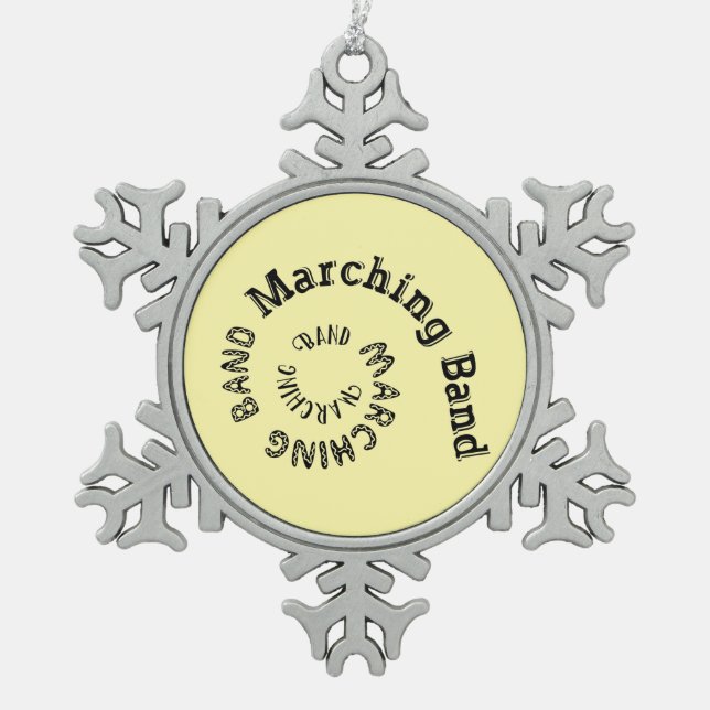 Marschierende Blaskapelle Spirale Schneeflocken Zinn-Ornament (Vorderseite)