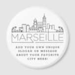 Marseille | Benutzerdefinierte Stadtmeldung oder S Magnet<br><div class="desc">Ein einzigartiger Magnet für die schöne Stadt Marseille,  Frankreich. Dieser Schlüsselanhänger zeigt die einzigartige Skyline der Stadt mit ihrem Namen darunter. Unter dem Namen der Stadt finden Sie einen Platz für Ihren einzigartigen Slogan oder Ihre Aussage über Ihre Lieblingsstadt.</div>