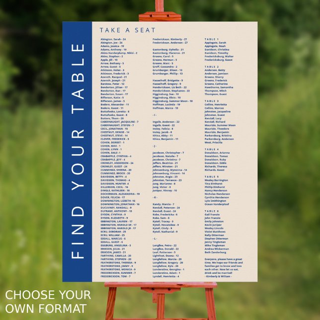 Marseille Bleu 210 Gäste Hochzeitskarte Poster (Marseille Bleu Modern Wedding Seating Chart Alphabetical Up To 210 Guests Pick Your Own Format)