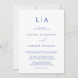 Marseille Bleu Monogram Simple Minimalistisch Wedd Einladung