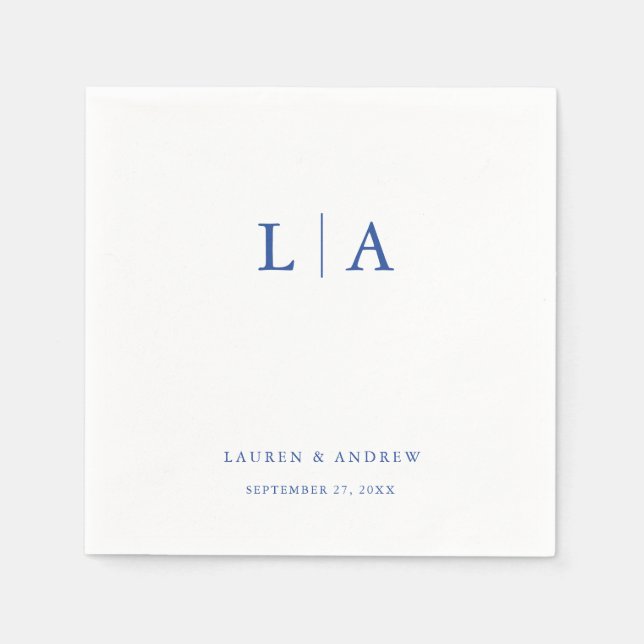 Marseille Bleu Monogram Simple Minimalistisch Wedd Serviette (Vorderseite)