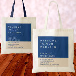 Marseille Bleu Wedding Brautparty Chic Willkommen Tragetasche<br><div class="desc">Mit diesem schicken, modernen Marseille Bleu Design kreieren Sie Ihre eigenen Begrüßungstaschen für Gäste aus der Stadt oder Ihr Brautparty. Die personalisierten Taschen sind in hellen Marineblau mit weißem Set und weichem Ekru mit dunkelblauen Texten gehalten. Der große Schriftart oben, WELCOME TO UNSER WEDDING, kann auf BEST DAY EVER oder...</div>