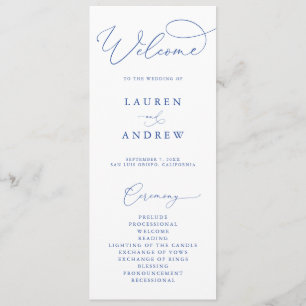Marseille Bleu & White Minimalistische Hochzeit Programm