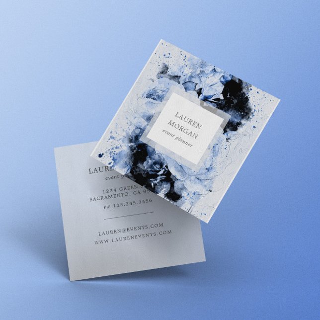 Marseille Blue Abstrakt Floral Quadratische Visitenkarte (Von Creator hochgeladen)