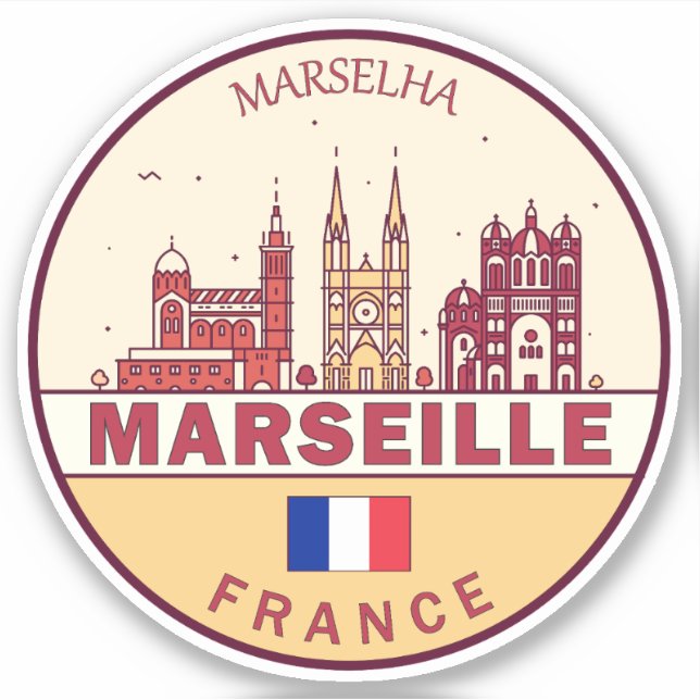 Marseille France City Skyline Emblem Aufkleber (Vorderseite)