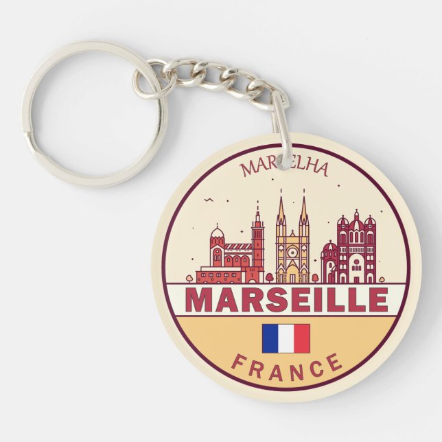 Marseille France City Skyline Emblem Schlüsselanhänger (Vorderseite)