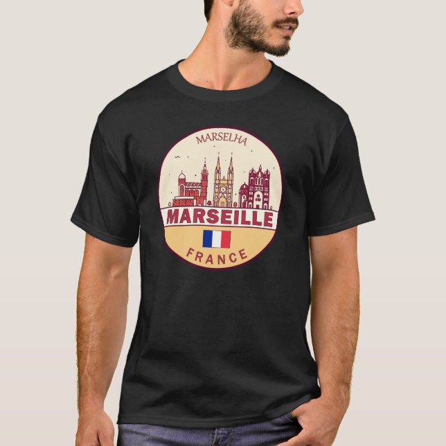 Marseille France City Skyline Emblem T-Shirt (Vorderseite)