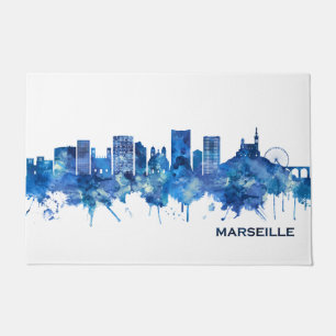 Marseille France Skyline Blue Fußmatte