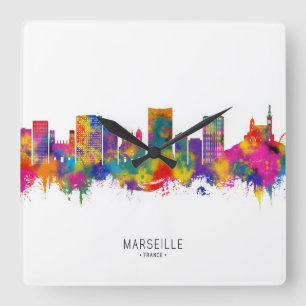 Marseille France Skyline Quadratische Wanduhr