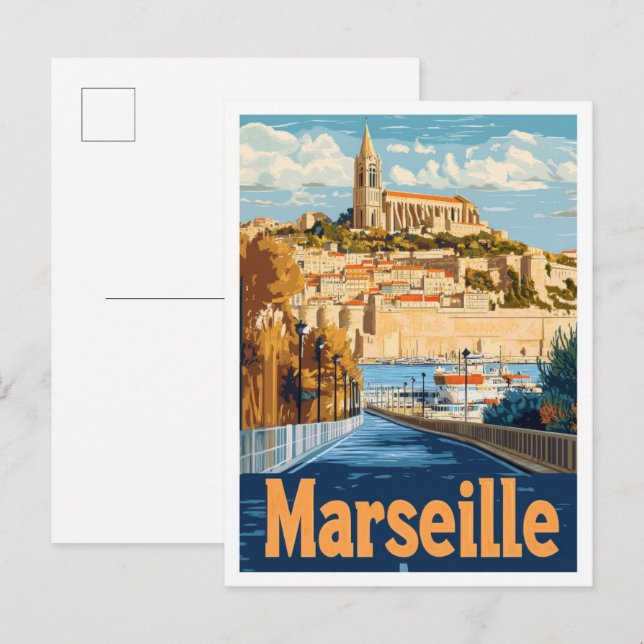 Marseille France Vintage Travel Illustration Postkarte (Vorne/Hinten)