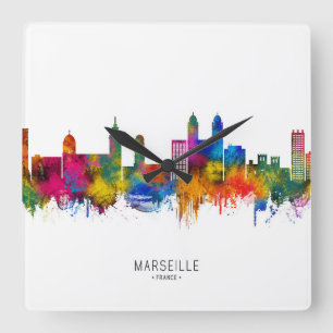 Marseille Frankreich Skyline Quadratische Wanduhr