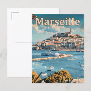 Marseille Frankreich Vintage Retro Reiseillustrati Postkarte