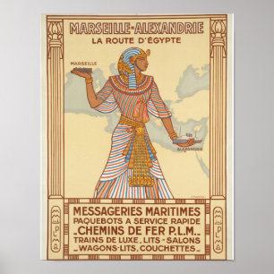 Marseille nach Alexandria Ägypten Route Poster