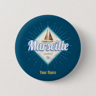 Marseille Stadt Frankreich Retro-Segelschiff vinta Button