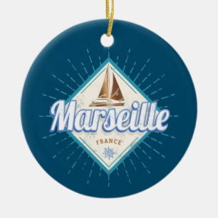 Marseille Stadt Frankreich Retro-Segelschiff vinta Keramik Ornament