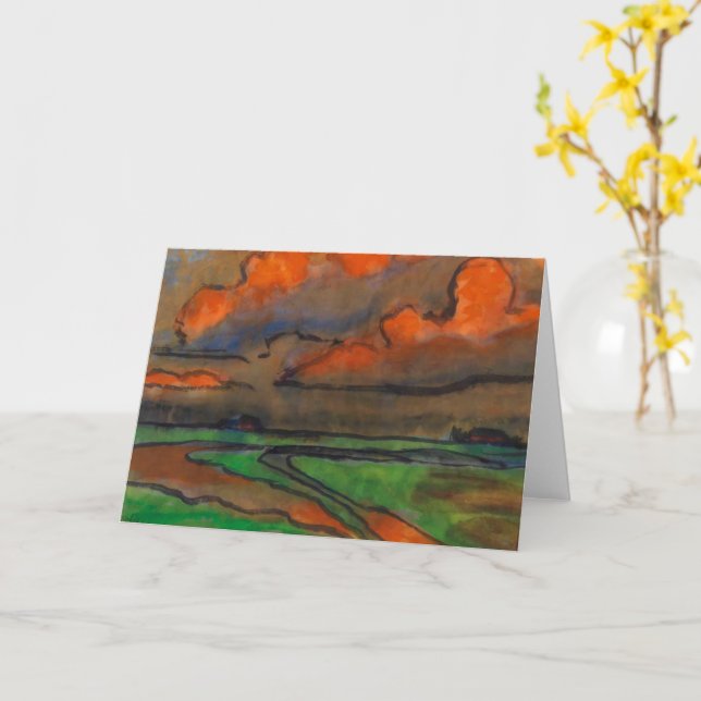 Marsh Landschaft unter roten Wolken | Emil Nolde | Karte (Gelbe Blume)