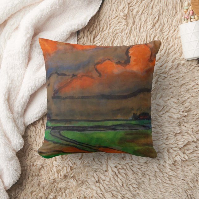 Marsh Landschaft unter roten Wolken | Emil Nolde | Kissen (Decke)